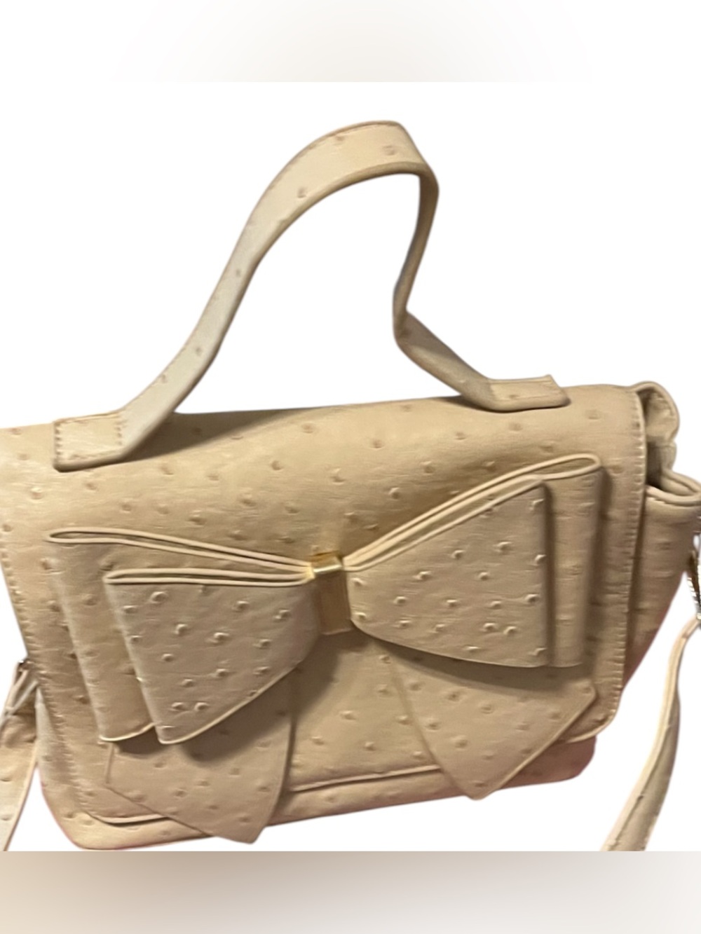 Cream Top-Handle Satchel with Bow Detail